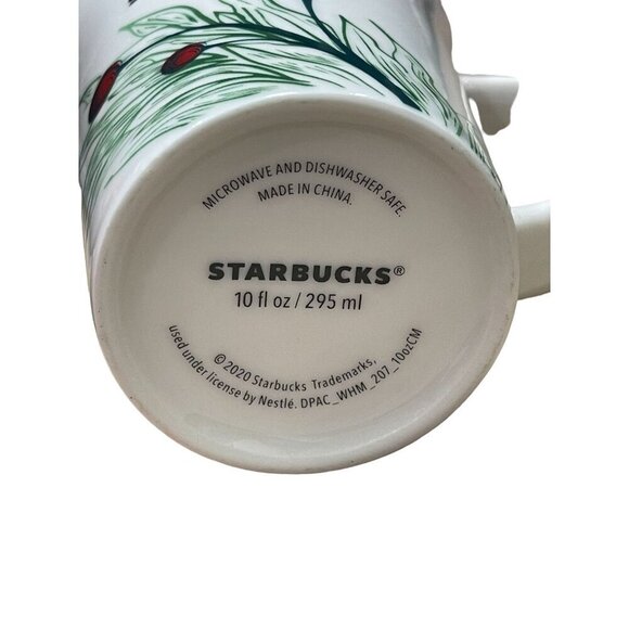 Starbucks Ceramic Mug Holiday 2020 Green leaves & Red Berries Design 10 oz. - Picture 6 of 7